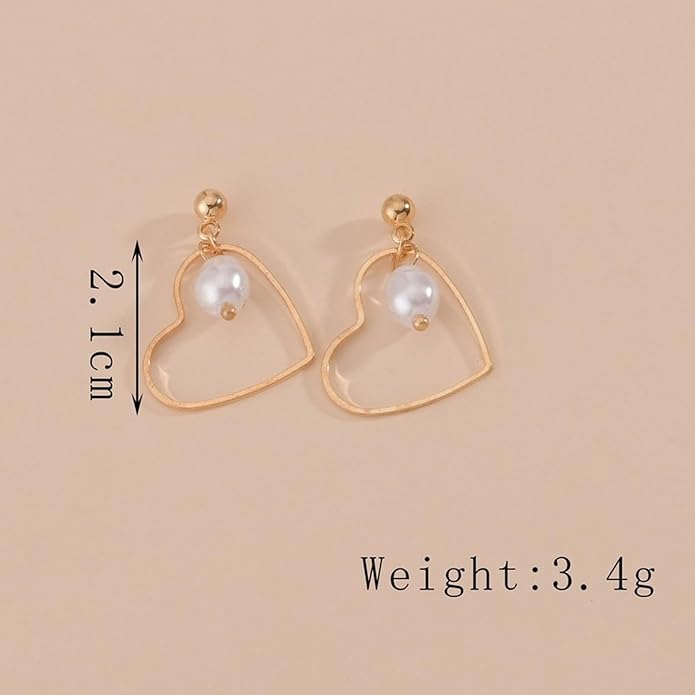 Boho Tiny Pearl Heart Drop Earrings