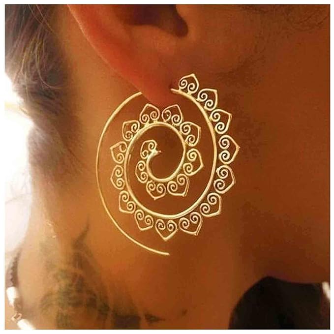 Bohemia Mandala Spiral Earrings Gold Vortex Gear Earrings