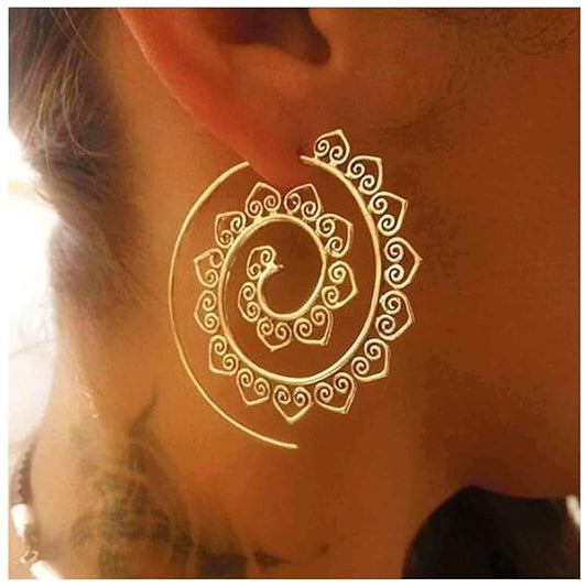 Bohemia Mandala Spiral Earrings Gold Vortex Gear Earrings