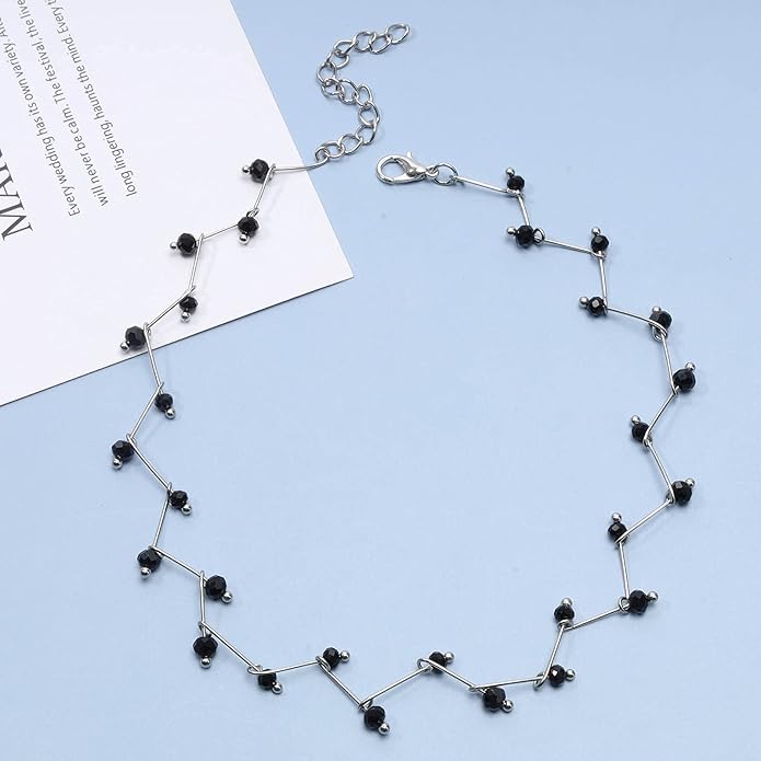 Black Crystal Choker Necklace Short Black
