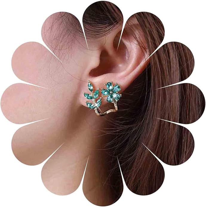 Vintage Emerald Flower Ear Cuff Earrings