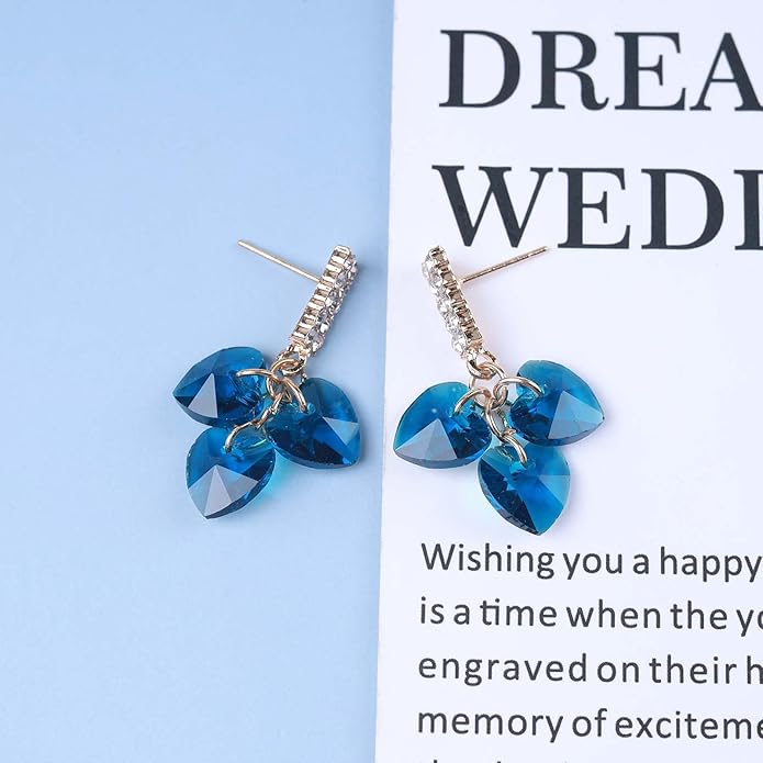 Boho Sapphire Tassel Earrings Blue Crystal