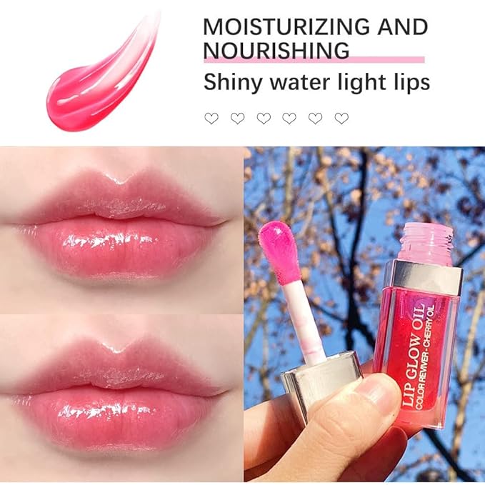 Charm Kiss 2 Colors Hydrating Lip Oil Plumping Lip Tint Moisturizing Lip Gloss, Plump Lip Gloss Lip Care Transparent Toot Lip Oil Tinted, Glass Lip Glow Oil Fresh Texture, Long Lasting Nourishing
