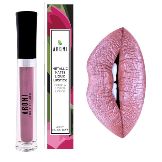 Aromi Metallic Matte Liquid Lipstick | Dusty Pink, Light Rosy Mauve Lip Color with Shimmery Finish, Long-lasting, Waterproof, Vegan, Cruelty-free (Fairy Tale)
