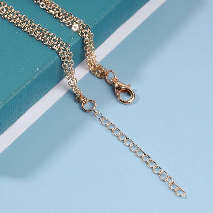 Boho Layered Crystal Necklace Choker Gold Bezel Pendant