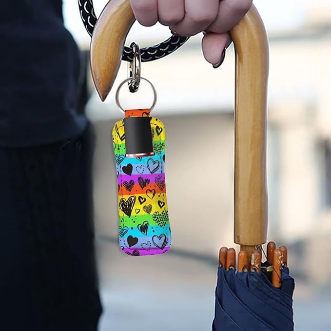 Women's Chapstick Holder Keychain Rainbow Love