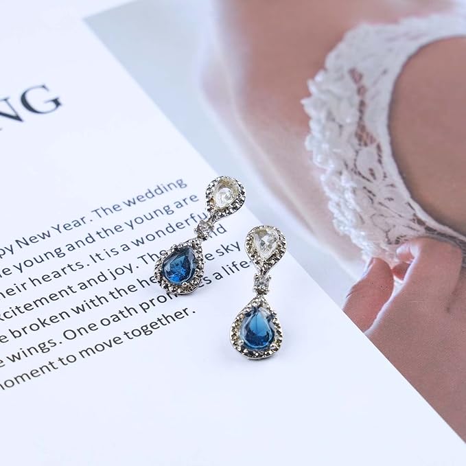 Vintage Sapphire Drop Earrings Oval Sapphire Crystal Earrings