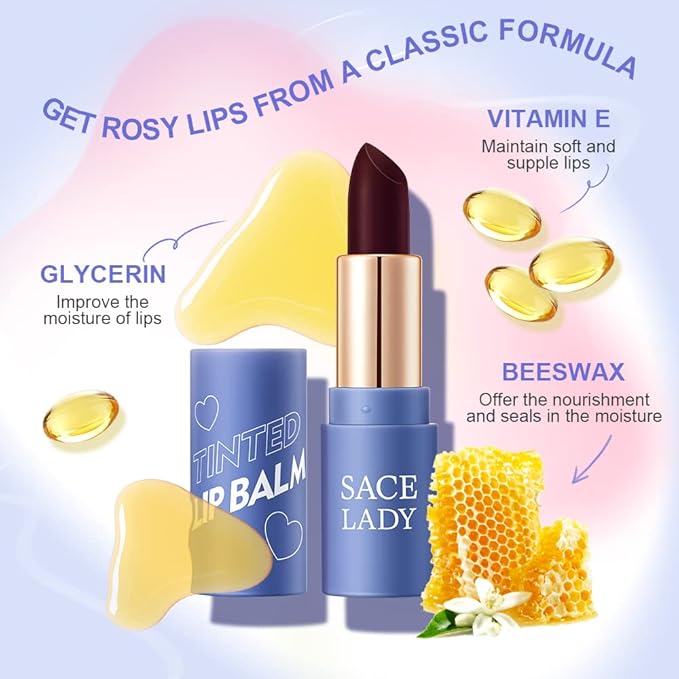 SACE LADY 3 Colors Moisturized Tinted Lip Balm Set, SACE LADY Long Lasting Color Changing Lipstick Kit for Dry Lips, Hydrating Waterproof Lip Make Up, 3Pcs*0.14Oz