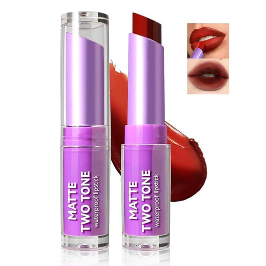 Matte Red Lipstick for Women, 2 In 1 Two-Tone Lipstick Long Lasting Moisturize Non-Sticky Bitten Lip-look Lip Makeup, Silk Finish Matte Lipstick, High Pigment Lip Waterproof Lipstick for Women (#08)