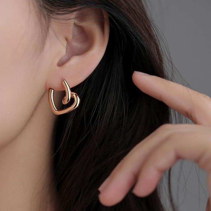 Vintage Heart Hoop Earrings Gold Heart