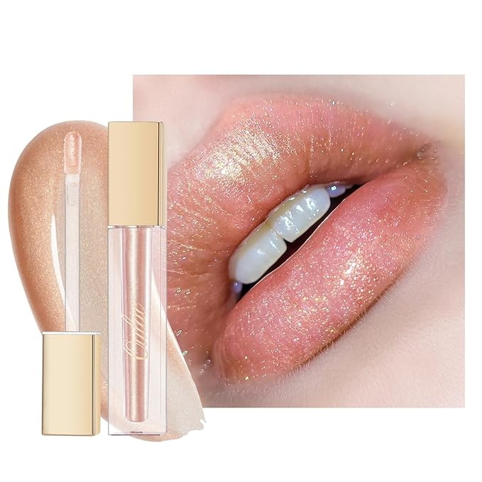 Oulac Light Beige Lip Gloss High-shine Moisturizing Lipgloss Oil Liquid Lipstick Non-stick Cup Glitter Lipstick Lip Tint Reduce Fine Lines Lip Glaze For Dry Lip C04