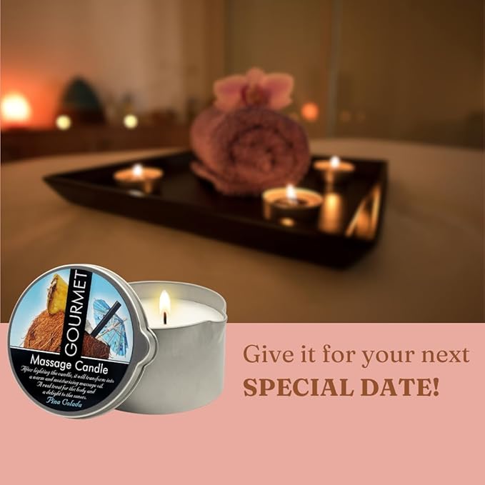 Gourmet Collection Piña Colada Massage Candle for Couples - Moisturizing & Hydrating Skin Care Body Massage Oils Candle - Natural, Vegan (6.76oz) 2344