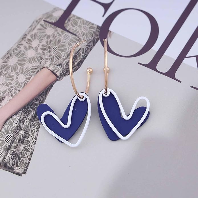 Vintage Blue Heart Earrings Enamel Heart