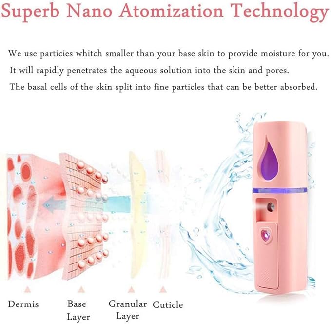 2 Pieces Handy Nano Mist Sprayer Portable Nano Facial Mister Face Steamer Atomization Mini Eyelash Extensions USB Rechargeable Moisturizing & Hydration for Skin Care (2 Pink)