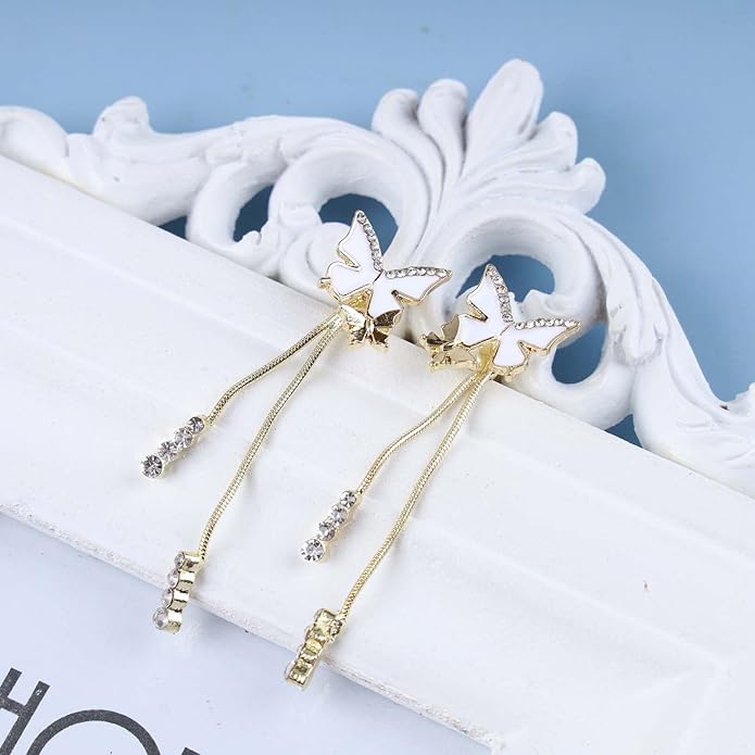 Vintage Crystal Butterfly Earrings Long Rhinestone