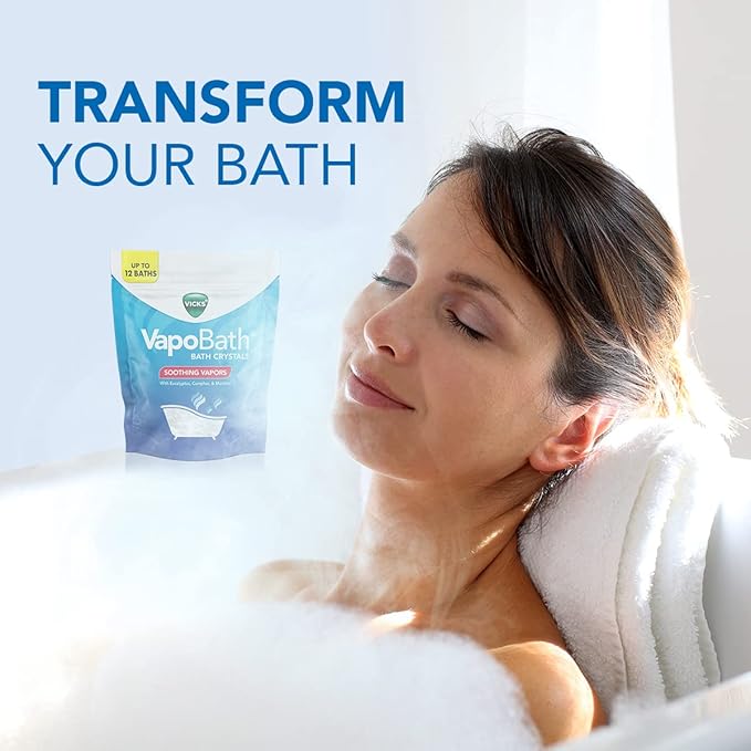 Vicks VapoBath, Bath Salts, Bath Bomb, Non-Medicated Bath Crystals, Comforting Vicks Vapors, Vapor Bath, Aromatherapy with Eucalyptus and Menthol Scent, Contains Essential Oils, 36 OZ
