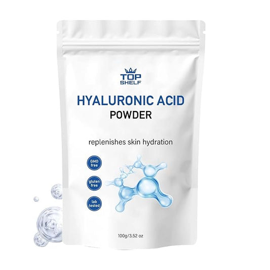 Hyaluronic Acid Powder (High & Low Molecular Weight) - 100g/3.52oz | Vegan, Water-Soluble Sodium Hyaluronate for DIY Skincare Serums & Hydration Support(With Spoon)