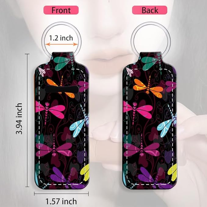 Chapstick Holder Keychain Holder Neoprene Lip Balm Lipstick Lip Gloss Holder Travel Accessory for Girls Women Gift(Colorful Dragonfly)