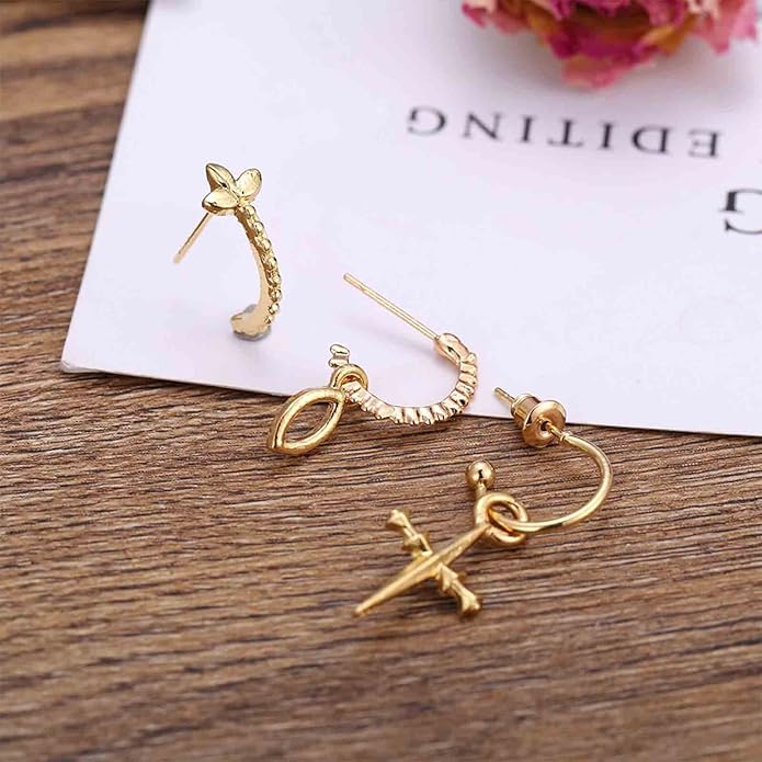 Boho Star Moon Chain Cuff Earrings