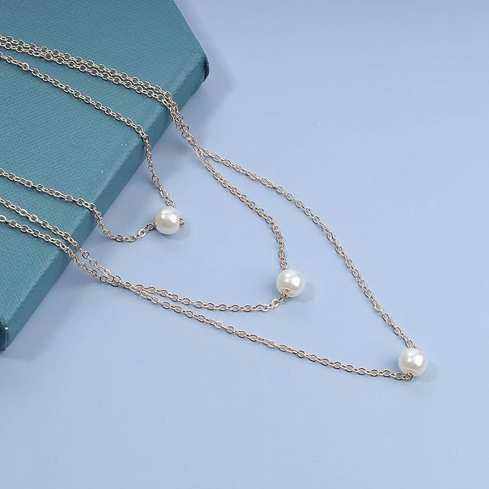 Boho Layered Pearl Necklace Choker Gold