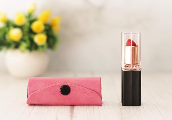 Set of 2 Leather Lipstick Case Holder Organizer Bag for Purse lipstick holder Durable Soft Leather | Cosmetic Storage Kit With Mirror (Red & Pink)