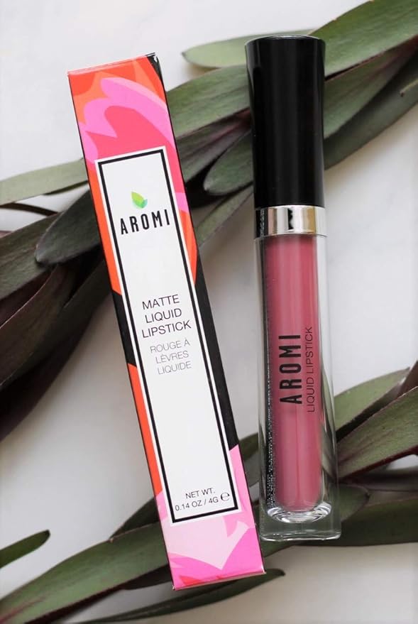 Aromi Medium Pink Matte Liquid Lipstick, Dusty Rose Lip Color, Smudge Proof and Long-lasting Lipstick, Vegan & Cruelty-free Beauty, Day to Night, Handmade (Pink Rosette)