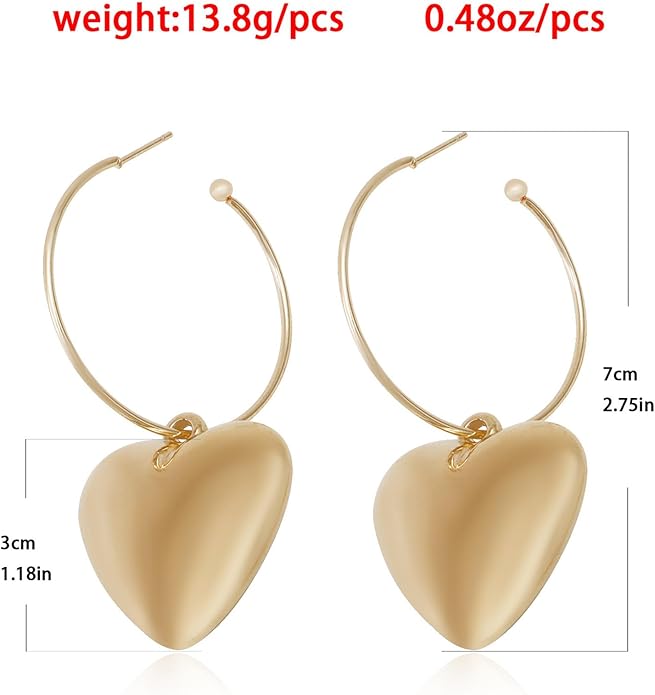 Boho Large Heart Drop Earrings Vintage