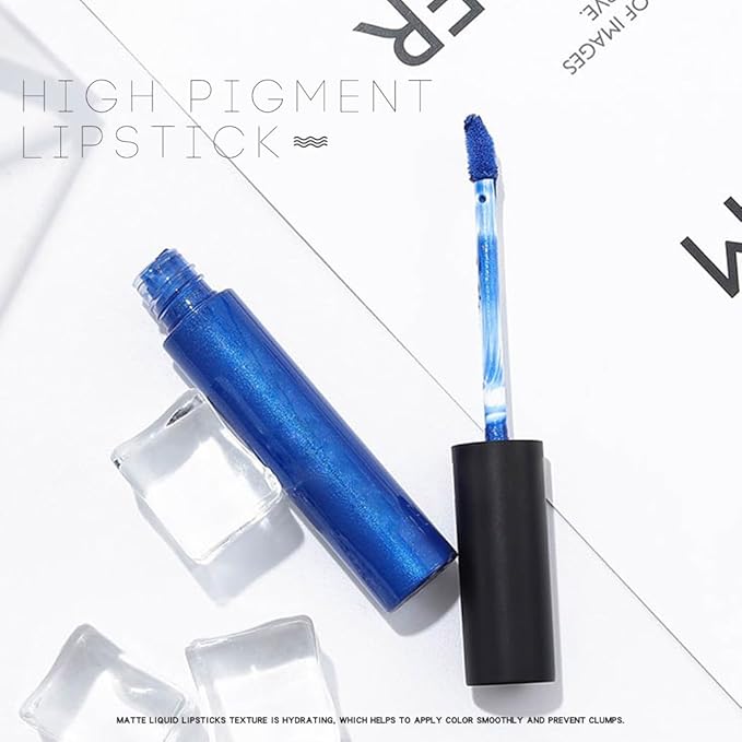 Edanta Kilshye Blue Lipstick Velvet Moisturizing Lipgloss High pigment Lip Glaze Halloween Cosplay Lips Makeup for Women and Girls (A-Blue)