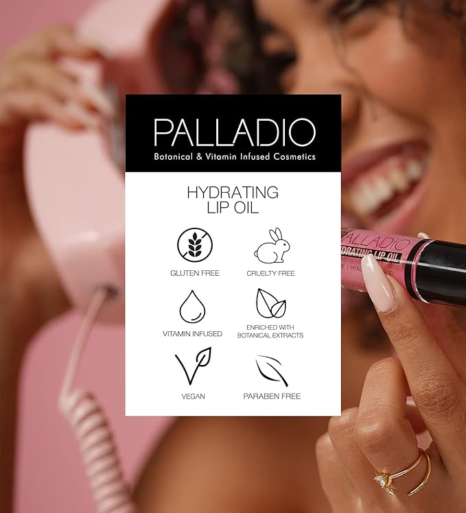 Palladio Hydrating Lip Oil Infused with Hyaluronic Acid, Hydrating