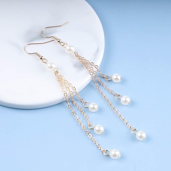 Vintage Pearl Dangle Earrings Gold Pearl