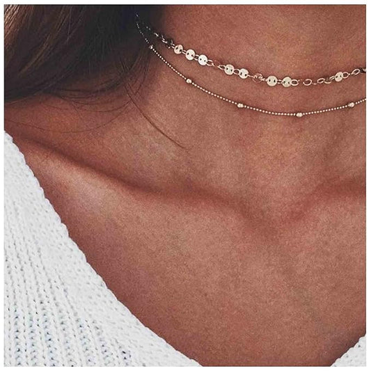 Boho Layered Satellite Disc Choker Necklace