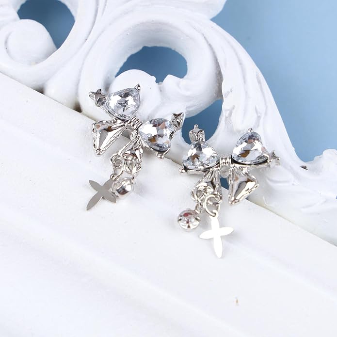 Vintage Crystal Bow Earrings Black Onyx Stud Earrings