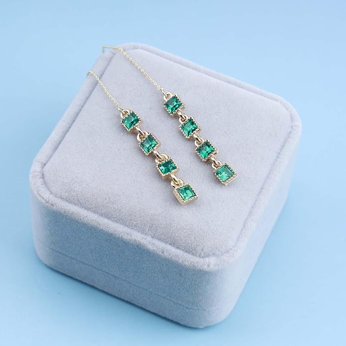Vintage Emerald Crystal Threader Earrings Green
