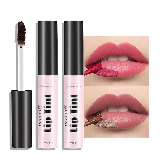 Erinde 2 Colors Peel Off Matte Lip Tint Stain, Magic Tattoo Lip Gloss, Waterproof Tinted Lip Stain, Non-Stick Cup, Long Lasting Natural Nude Matte Lip Makeup, Set C