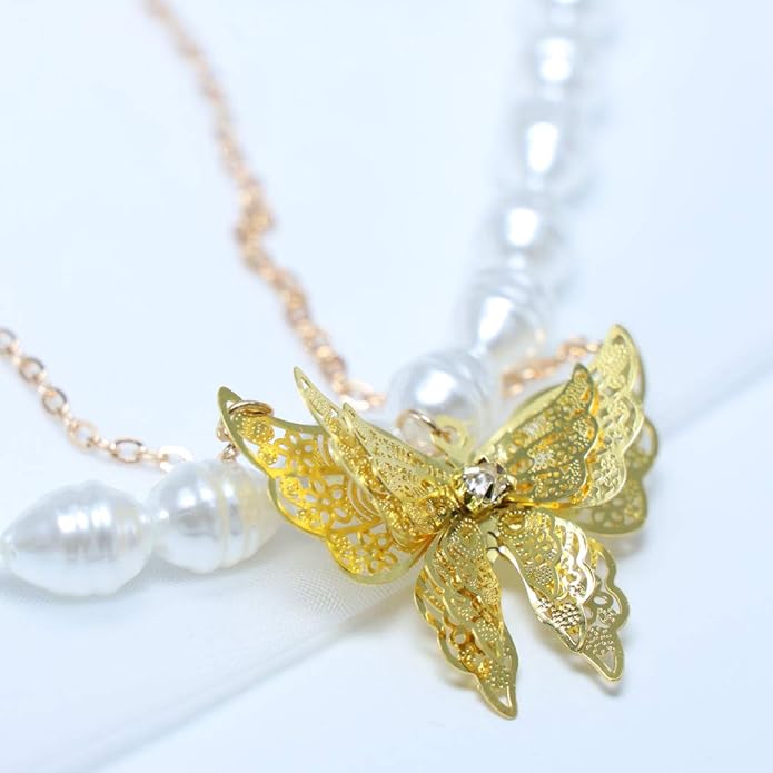 Bohemian Layered Necklace with Butterfly Pendant