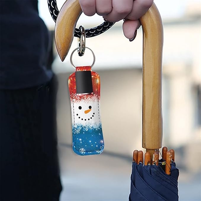 Christmas Snowman Design Lipstick Holder Keychain Ring