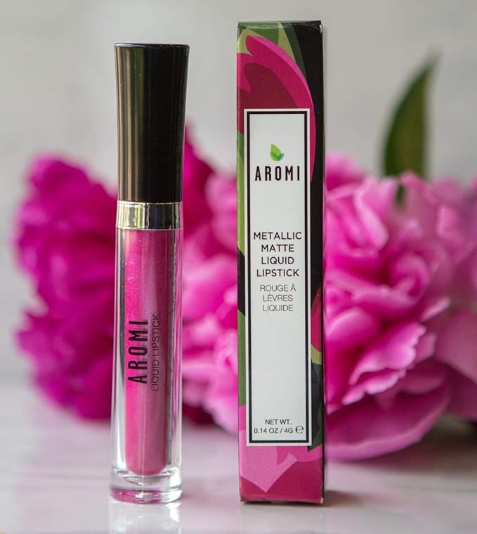 Aromi Hot Pink Metallic Liquid Lipstick | Magenta Lip Color with Shimmery Finish, Vegan, Cruelty-free, Long-Lasting and Smudge Proof (Fab Flamingo)