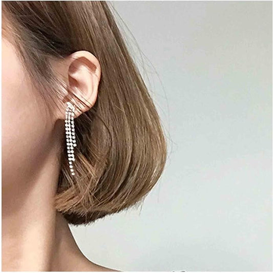 Boho Rhinestone Tassel Earrings Long Fringe Drop Dangle