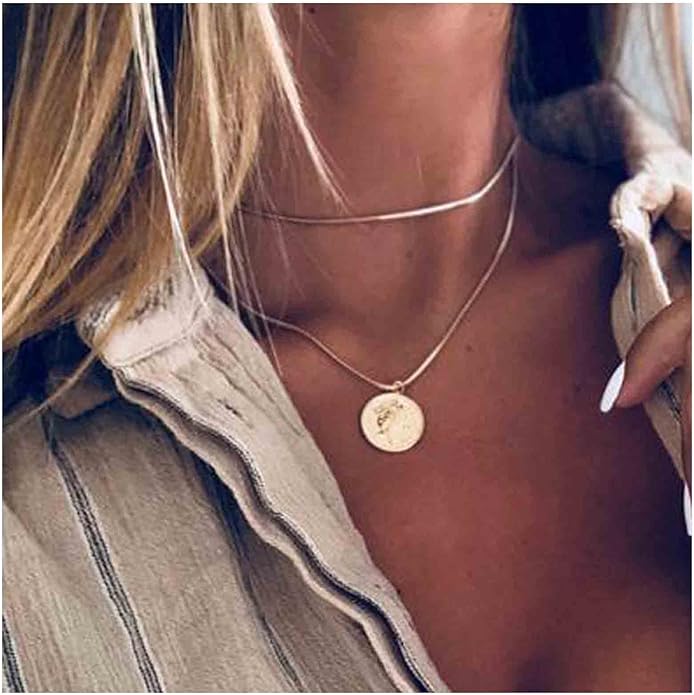 Boho Layered Coin Necklace Choker Gold