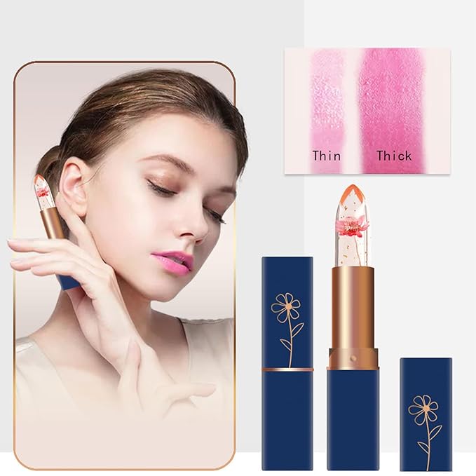 6Pcs Clear Magic Color Jelly Lipstick,Crystal Jelly Flower Color Changing Moisturizing Lip Gloss, Crystal Aloe Vera Lip Balm,Long Lasting PH Clear Temperature Lip Stick