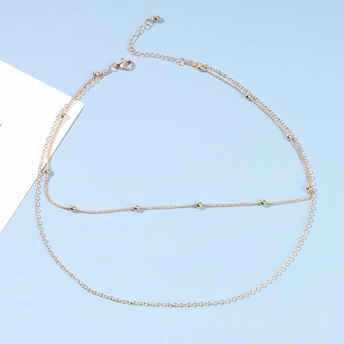 Boho Layered Satellite Choker Necklace Gold Ball Chain