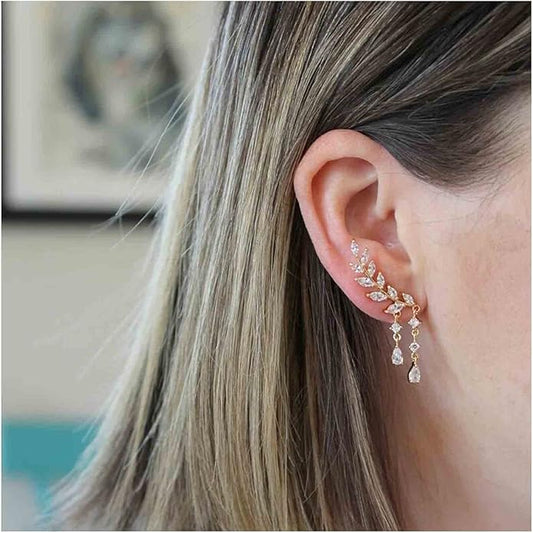 Boho Rhinestone Ear Crawler Earrings Gold