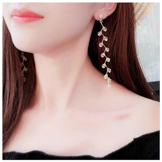 Boho Rhinestone Leaf Earrings Gold Crystal Drop Earring