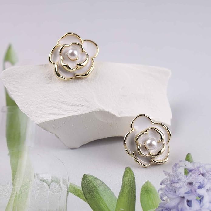 Vintage Pearl Flower Earrings Camellia Flower