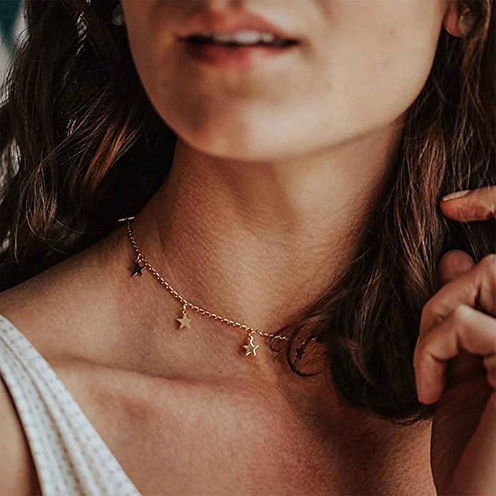Boho Star Choker Necklace Gold Star Dangle Necklace