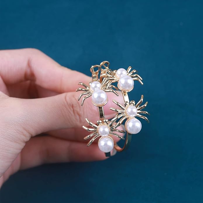 Vintage Hollow Circle Drop Earrings Pearl Spider Dangle