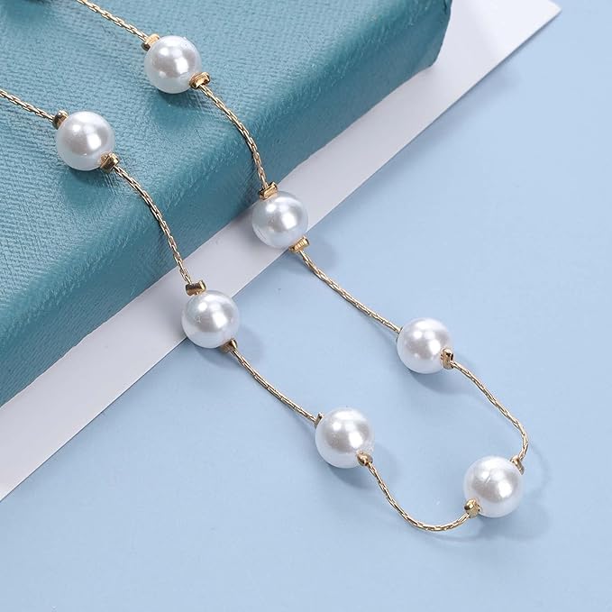 Boho Pearl Choker Necklace Floating Pearl Station Necklace