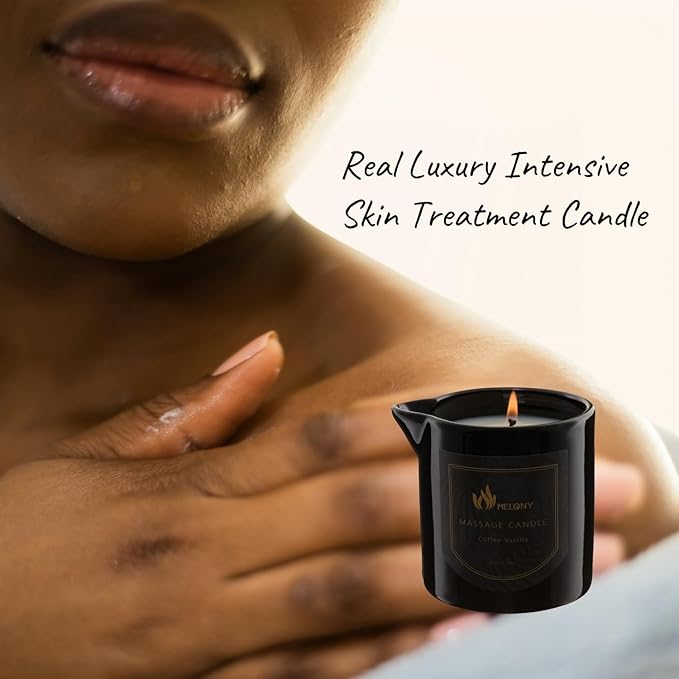 MELONY Massage Oil Candle for Pure Relaxation- 8.1 oz- Moisturizing Essential Oil Body Massage Candle for Home Spa- Amazing Gift for Women & Men (Coffee Vanilla)
