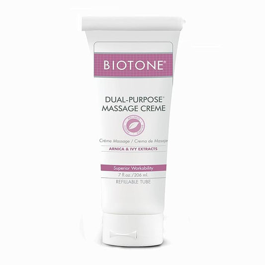 BIOTONE Dual-Purpose Massage Crème with Arnica and Ivy Extracts, Pure Ingredients, Effortless Glide, Luxurious Feel, More Workability, Less Reapplications