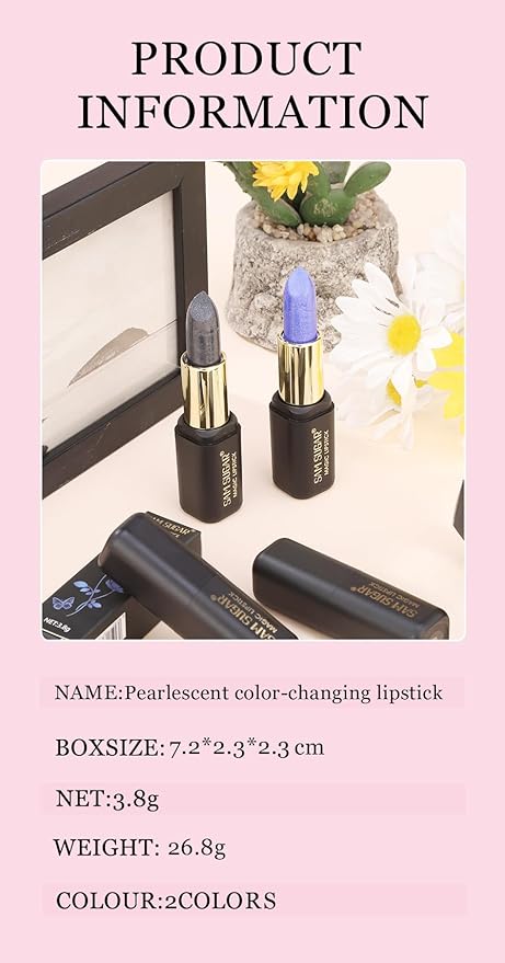 Blue Rose Color Changing Lipstick Tinted Lip Balm,Shimmer PH Changing Lip Gloss, Matte Velvet Color Revealing Moisturizing Pearlescent Waterproof Long Lasting Pink Lips for Women (01#)